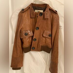 Burberry Brown Leather Bomber Jacket Size 6